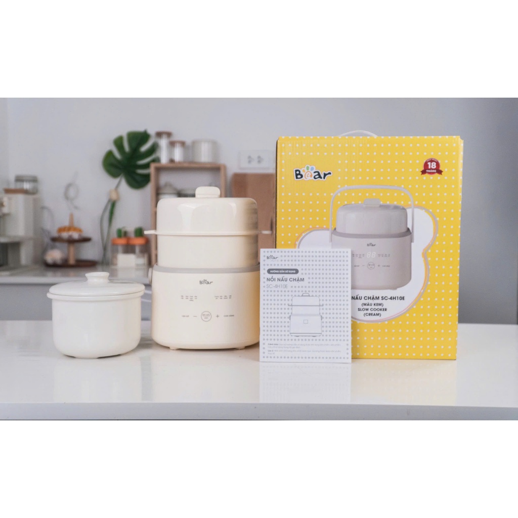 Nồi nấu chậm Bear SC-4H10E 1.0L lòng sứ- 7 chế độ nấu sẵn - Giữ ấm 24h - Bảng điều khiển tiếng Việt