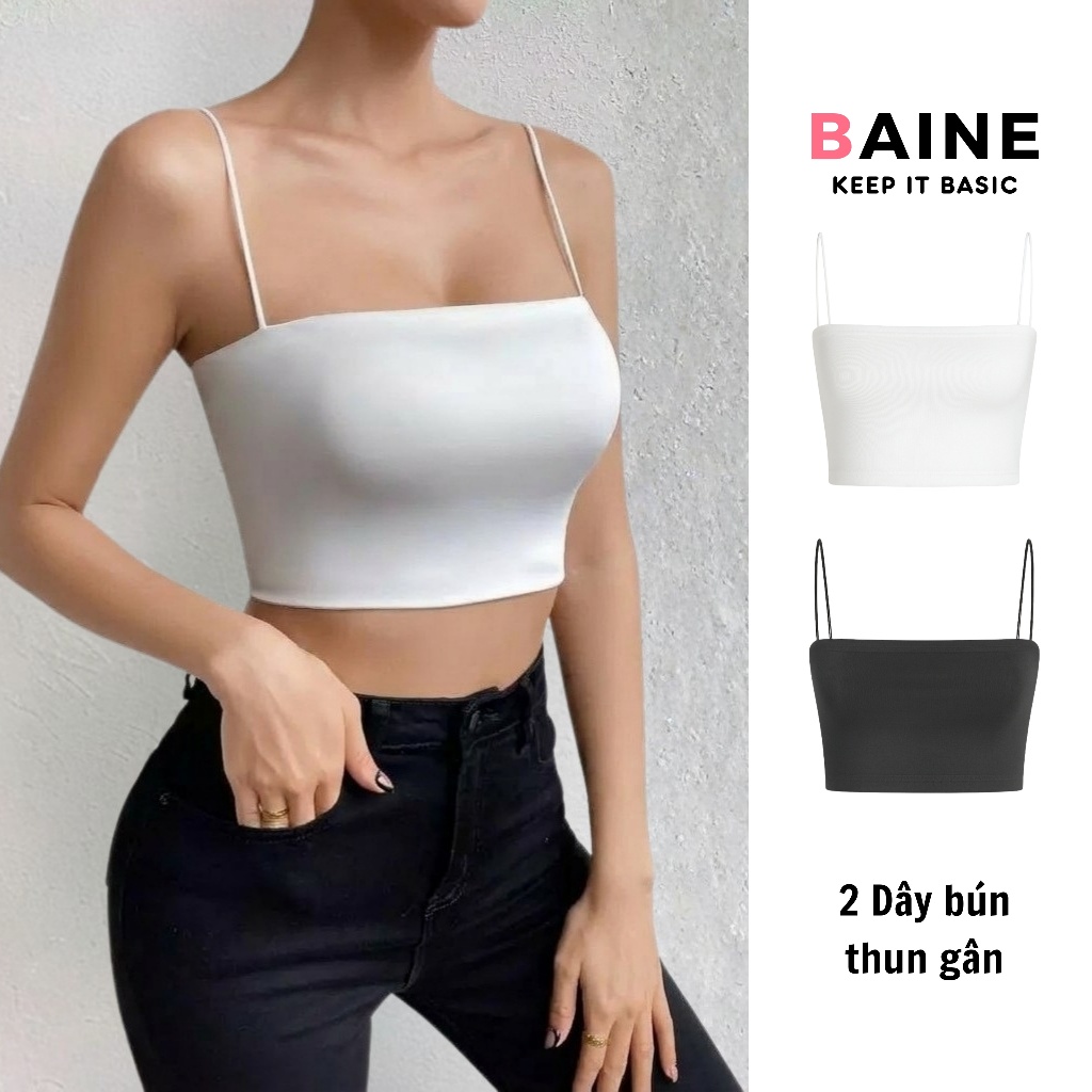 Áo Croptop HAI DÂY SỢI BÚN Chất Thun Gân CR15, Áo Thun Nữ Kiểu Sexy Dáng Ôm Đẹp Thời Trang BAINE