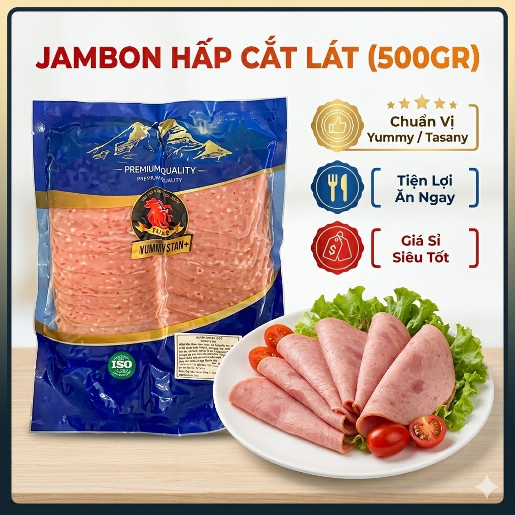Jambon Hấp Cắt Lát Yummy/Tasany (500gr) - Giải Pháp Bữa Ăn Nhanh Gọn, Dinh Dưỡng, Tiết Kiệm (Sẵn Sỉ)