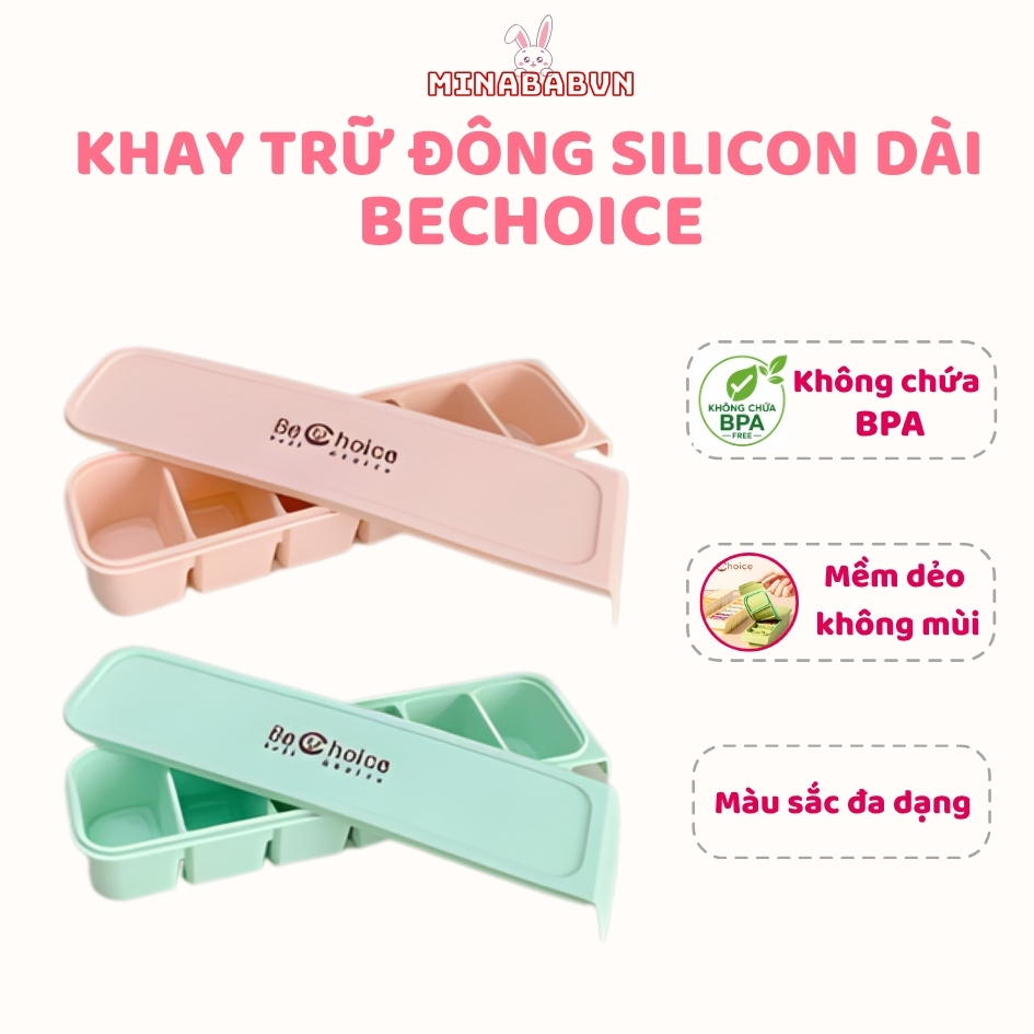 Khay trữ đông silicon Cube Bechoice 6 ô. Khay trữ đông đồ ăn dặm kèm nắp đậy cho bé dễ vệ sinh