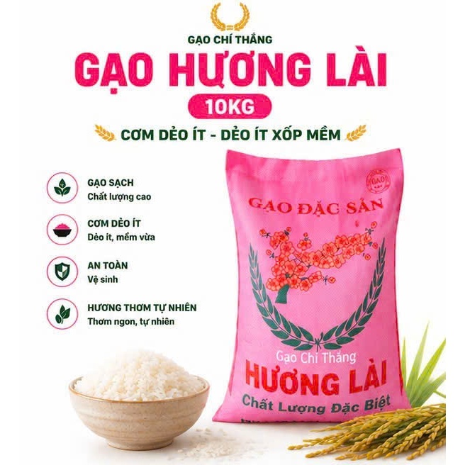 10kg Gạo hương  lài dẻo ít .ráo cơm .không dẻo nhiều