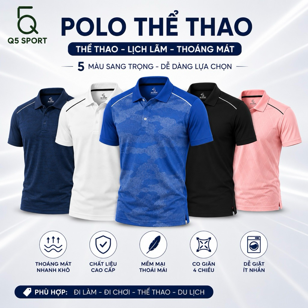 Áo Polo Thể Thao Cổ Bẻ Cao Cấp Q5 Sport - Họa Tiết Chìm Chơi Tennis, Pickleball,cầu long (att95)