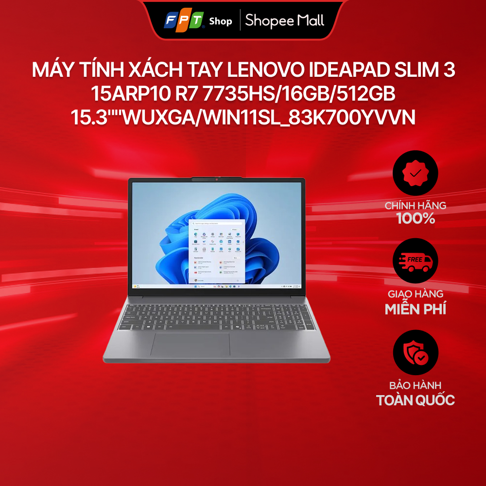 Máy tính xách tay Lenovo IdeaPad Slim 3 15ARP10 R7 7735HS/16GB/512GB/15.3""WUXGA/Win11SL_83K700YVVN