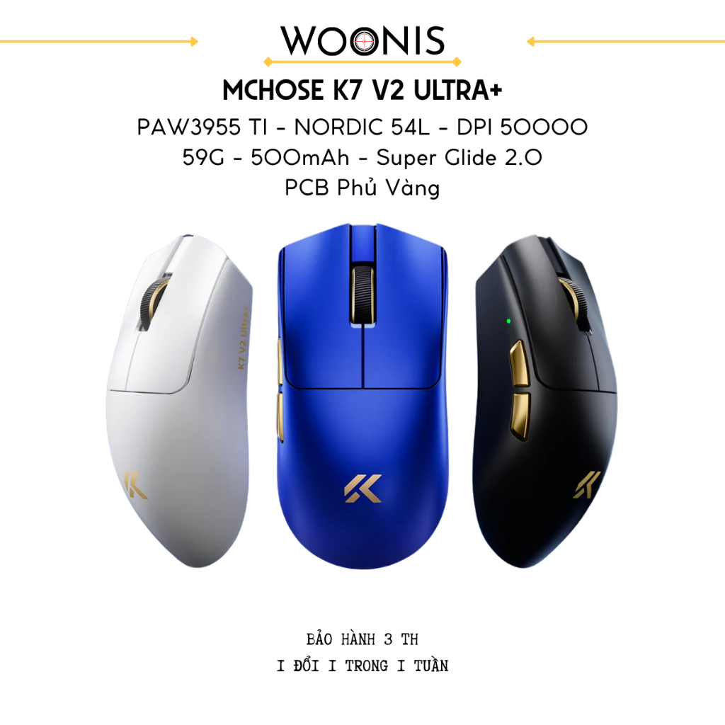 Chuột Gaming Mchose K7 Ultra / K7 V2 Ultra | Siêu Phẩm 8K | PAW3955 TI | NORDIC 54L | Nhẹ 59g | Kèm 