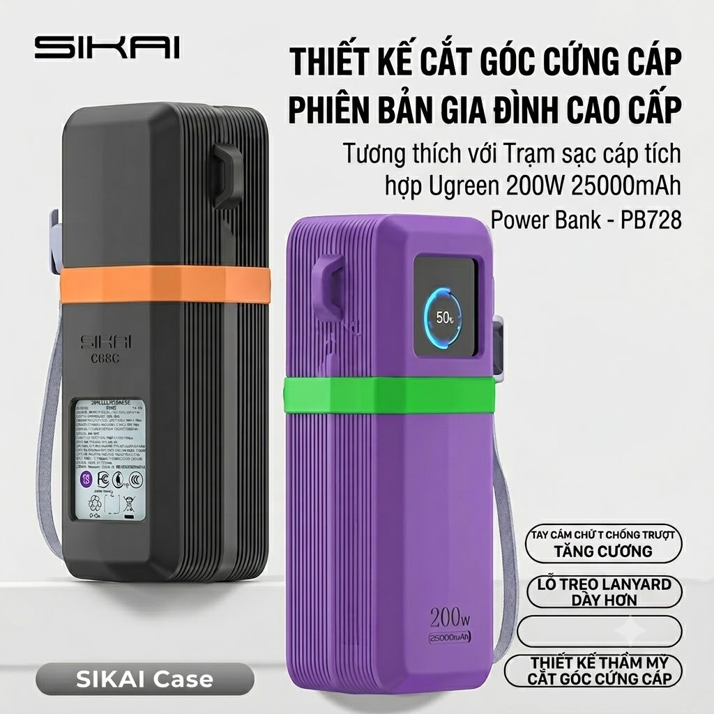 Ốp Silicone Mềm Cao Cấp Sikai Cho UGREEN 200W 25000mAh Power Bank-PB728, Chống Bụi, Chống Sốc