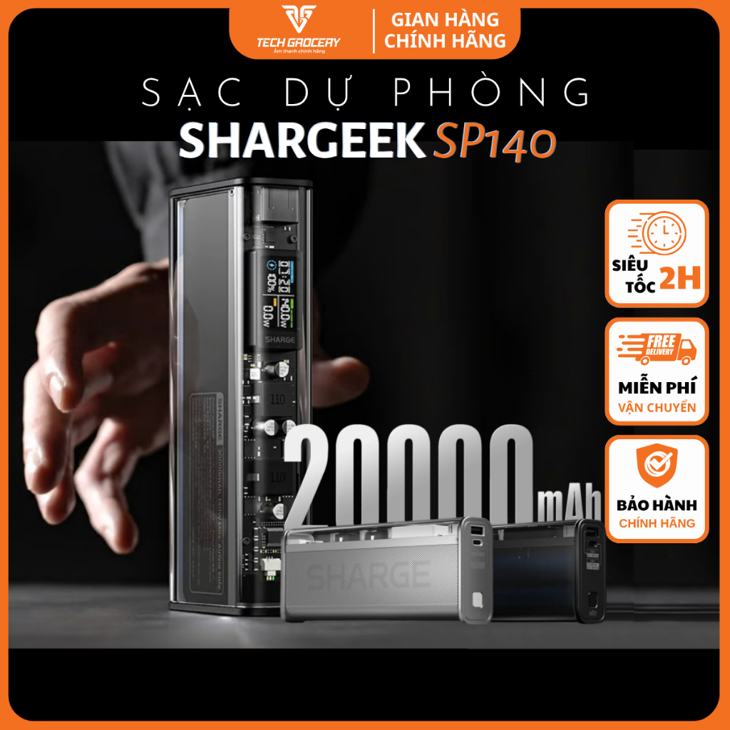 Sạc Dự Phòng Shargeek Storm 2 Slim 140W, 20.000mAh, Thiết kế trong suốt ấn tượng_Bảo Hành 24 Tháng