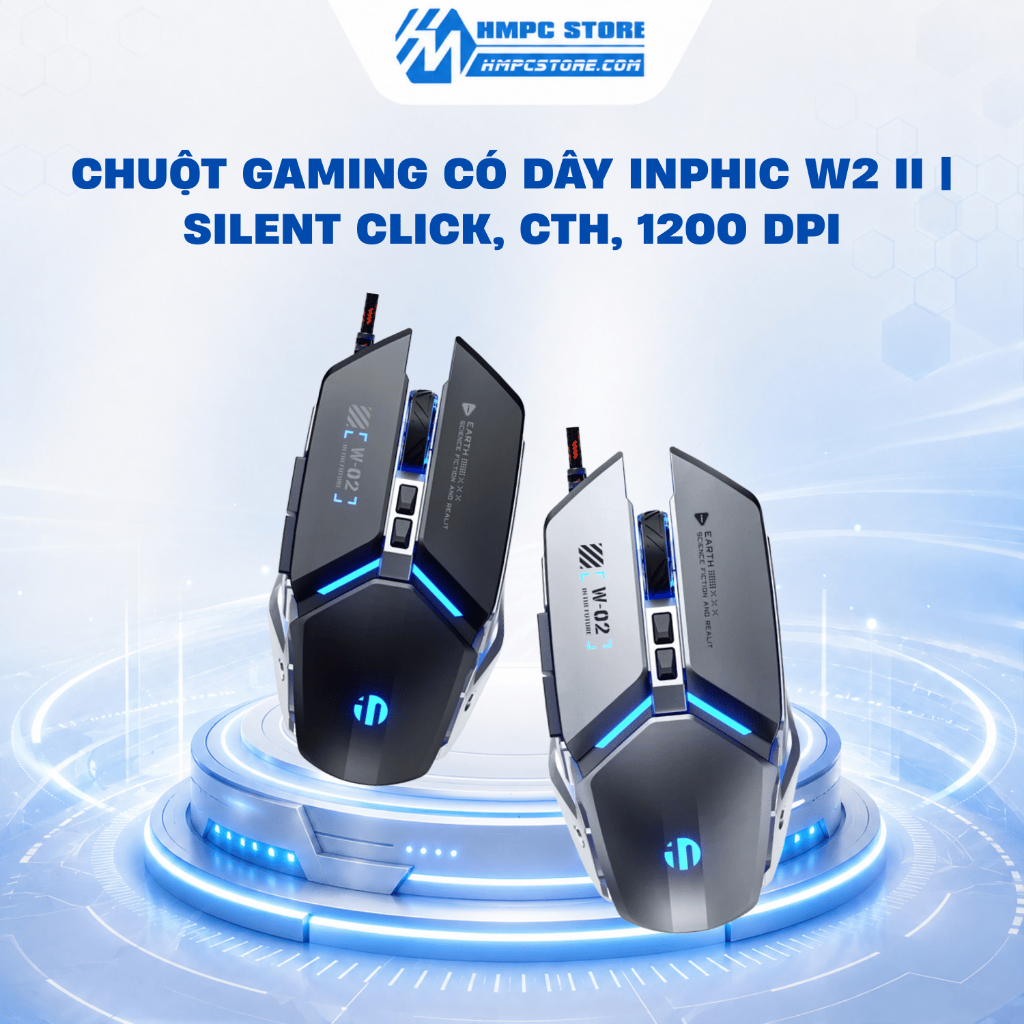 Chuột Gaming có dây INPHIC W2 II | Silent Click, CTH, 1200 DPI, BH 1 năm