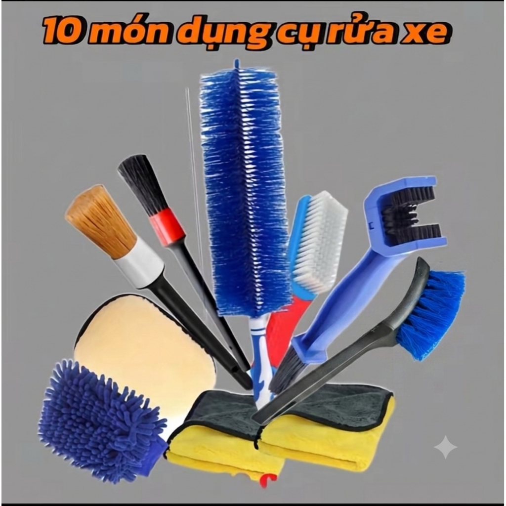 combo 10 món dụng cụ rửa xe giá rẻ, phụ kiện rửa xe