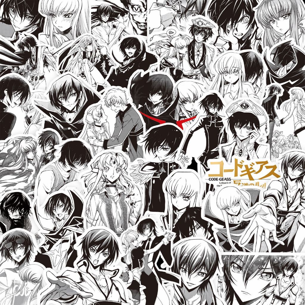 [SẴN] Bộ 80 Stickers Code Geass Cuộc Nổi Loạn Của Lelouch Anime Manga Hình Dán Trắng Đen Chống Thấm 