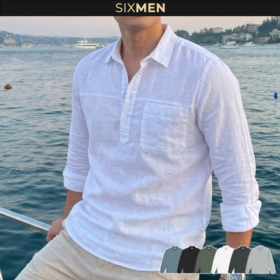 Áo Sơ Mi Cổ Chui Dài Tay DEVAN - Vải SMART LINEN Form Thoải Mái, Thấm Hút Cực Tốt - SIXMEN