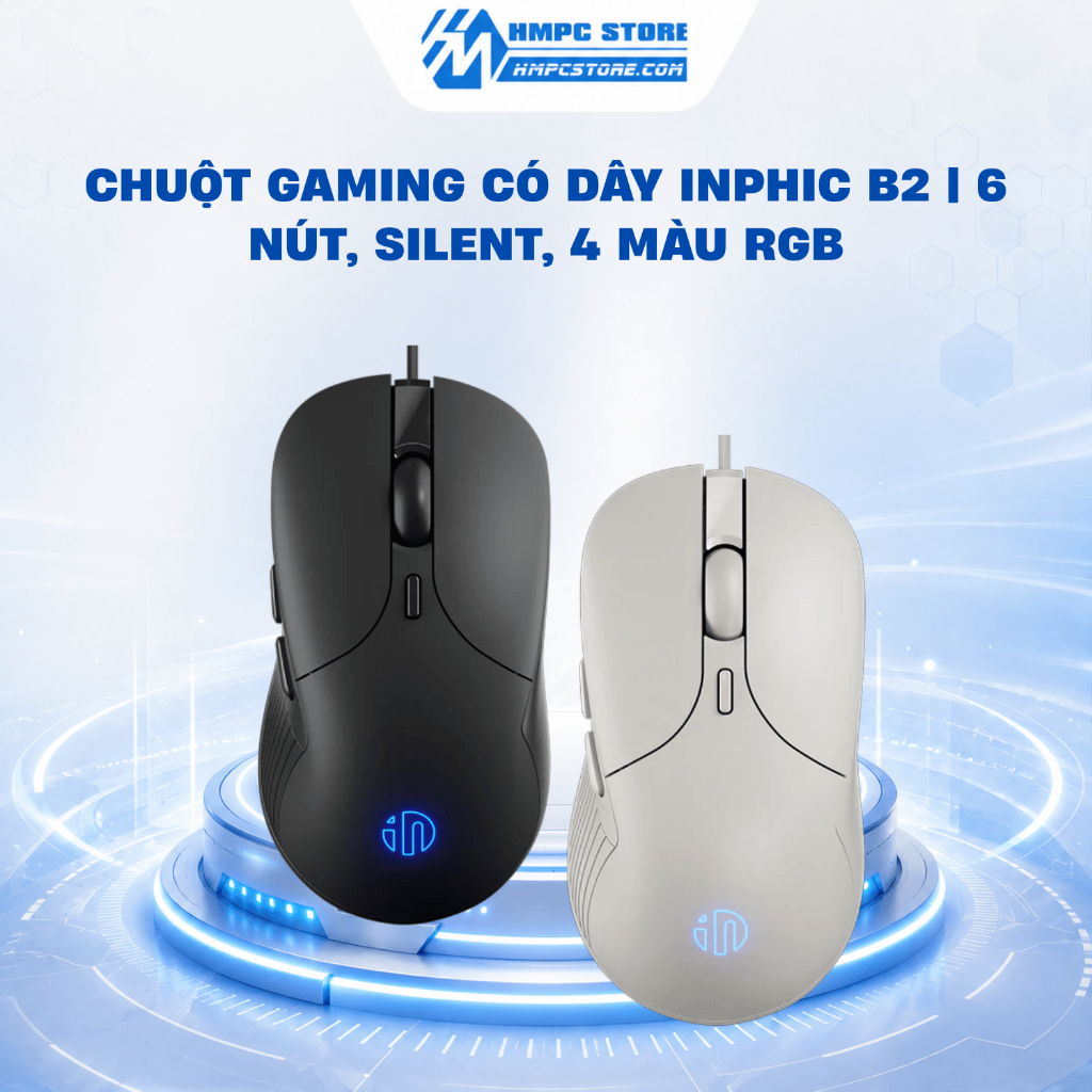 Chuột gaming có dây INPHIC B2 | 6 nút, Silent, 4 màu RGB, BH 1 năm