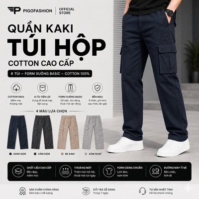Quần kaki túi hộp dài nam co giãn tốt regular fit cao cấp QKK02 PigoFashion