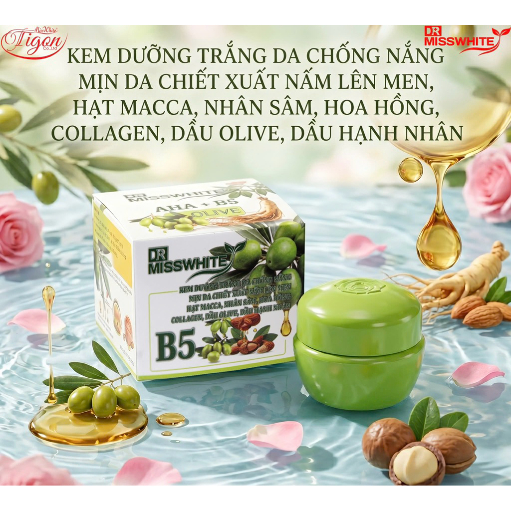 Kem dưỡng trắng da chống nắng phục hồi da chiết xuất Oliver, hạnh nhân, nấm lên men