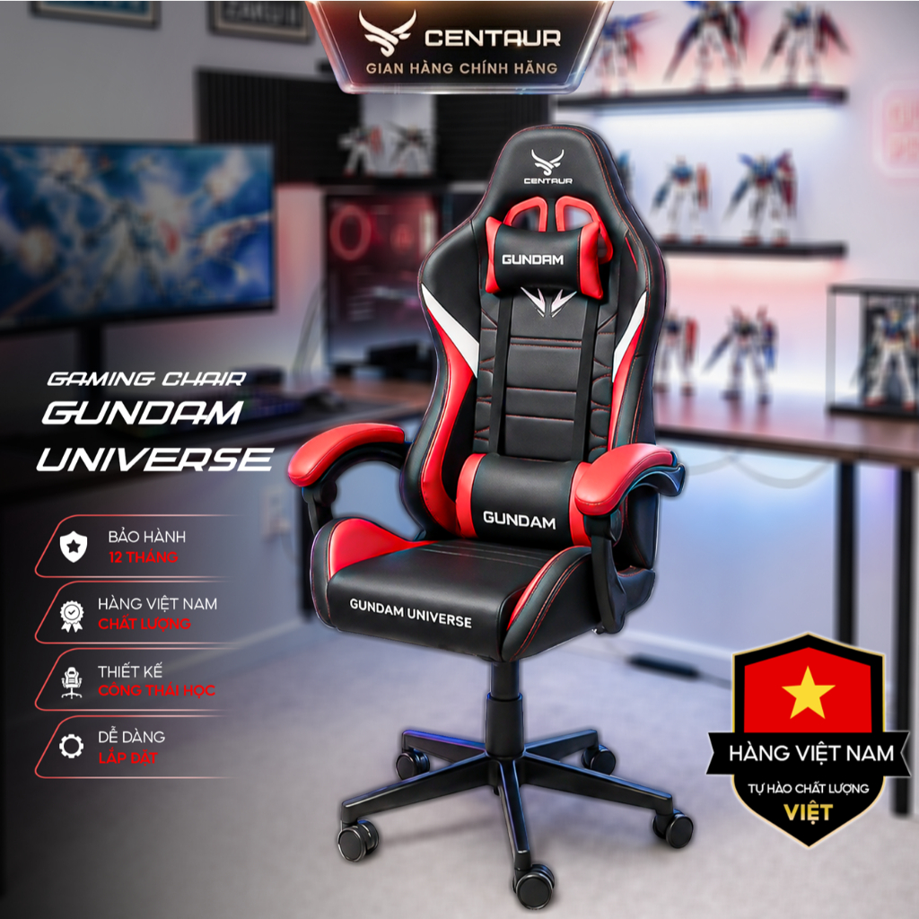 Ghế Gaming Centaur Gundam Universe Form Công Thái Học Khung Full Thép Chịu Lực Cao, Da PU Cao Cấp , 