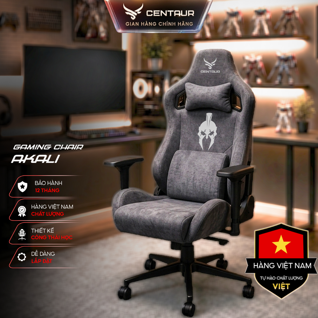 Ghế Gaming Centaur AKALI Da PU Siêu Mềm/ Nỉ Cao Cấp Mềm Mịn, Đệm Cao Su Non Đúc Nguyên Khối Chống Lún, Khung Full Thép