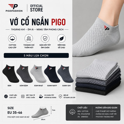 Tất Cổ Ngắn Nam Cotton Cao Cấp, Vớ Nam Cổ Thấp Kháng Khuẩn Khử Mùi Co Giãn 4 Chiều VN03 Pigofashion (1 Đôi)