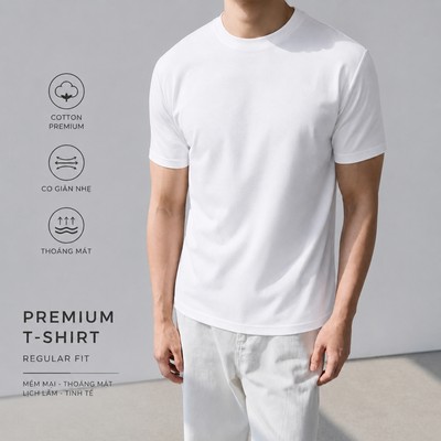 Áo thun nam ROWAY Cotton thoáng mát, form regular fit | Áo phông trơn