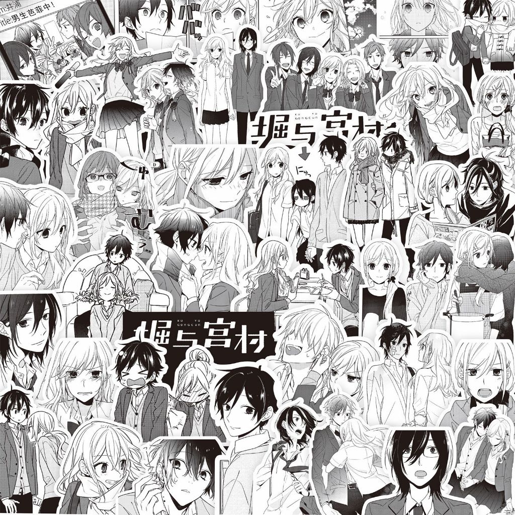 [hàng sẵn] Set 75 Stickers Horimiya Anime Manga Hình Dán Trắng Đen Chống thấm nước HD1