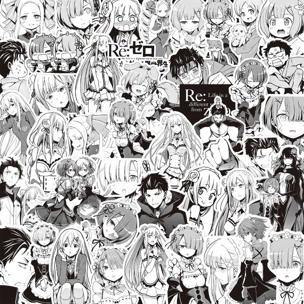 [hàng sẵn] Bộ 75 Stickers ReZero Anime Manga Hình Dán Trắng Đen Chống Thấm Nước Đẹp HD1