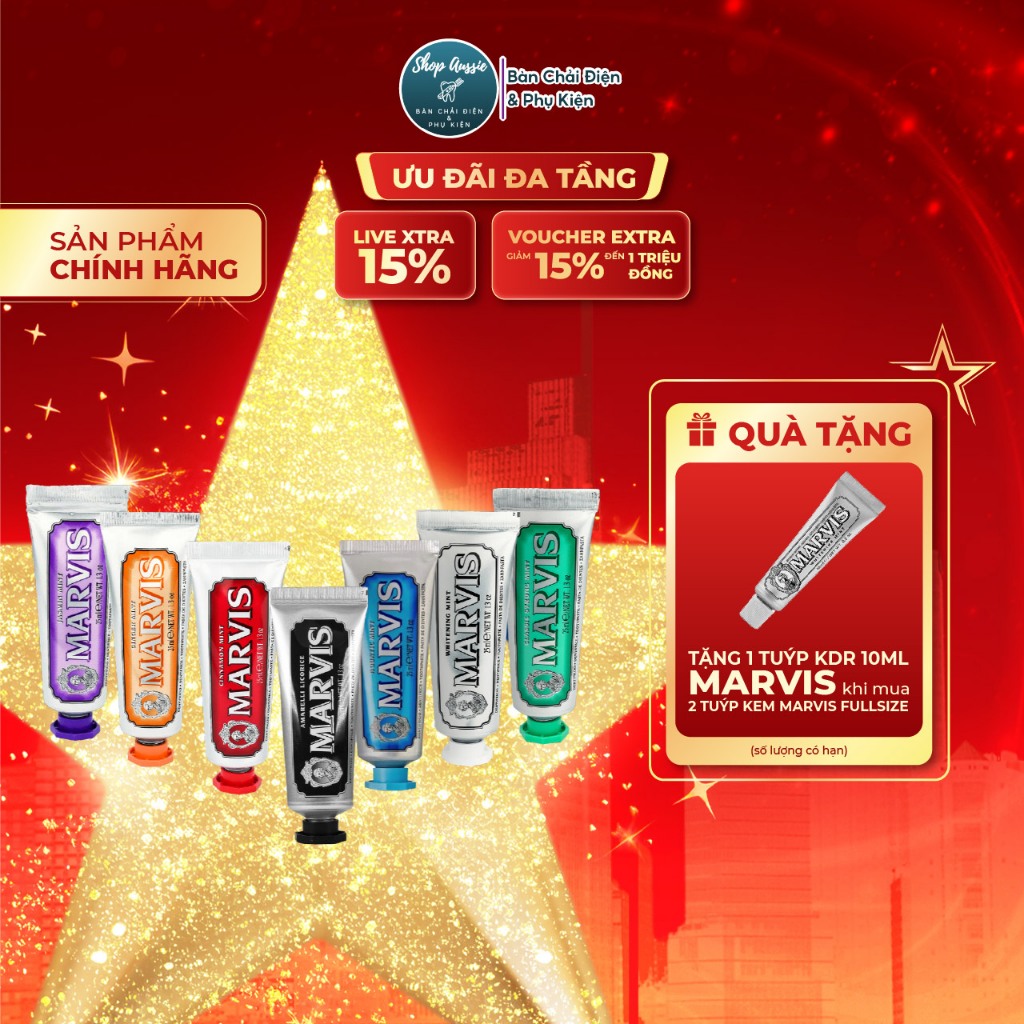 Kem Đánh Răng Ý Marvis Classic Mini 25ML Đủ Loại - Đánh Bay Mảng Bám, Trắng Răng Thơm Miệng, KĐR Tuý