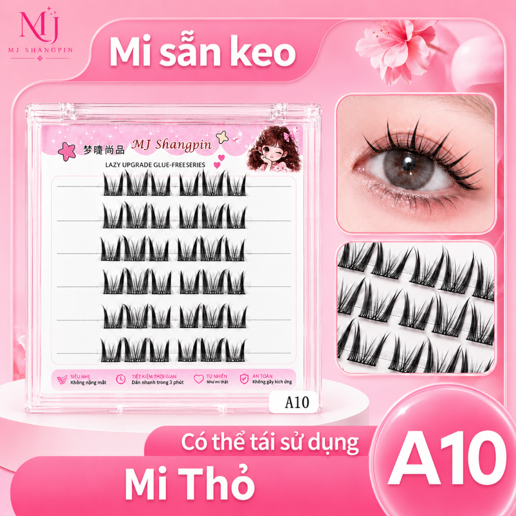 Mẫu Hot A10 Mi Thỏ, Lông Mi Giả Sẵn Keo MENGJIESHANGPIN LASH, Combo 6 Hộp Chỉ 99K, Chống nước 24h dá