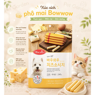 [240g] Xúc Xích Phô Mai Bowwow Cho Chó Mèo - Snack Thưởng Mềm Dễ Ăn, Vị Cheese Thơm Ngon