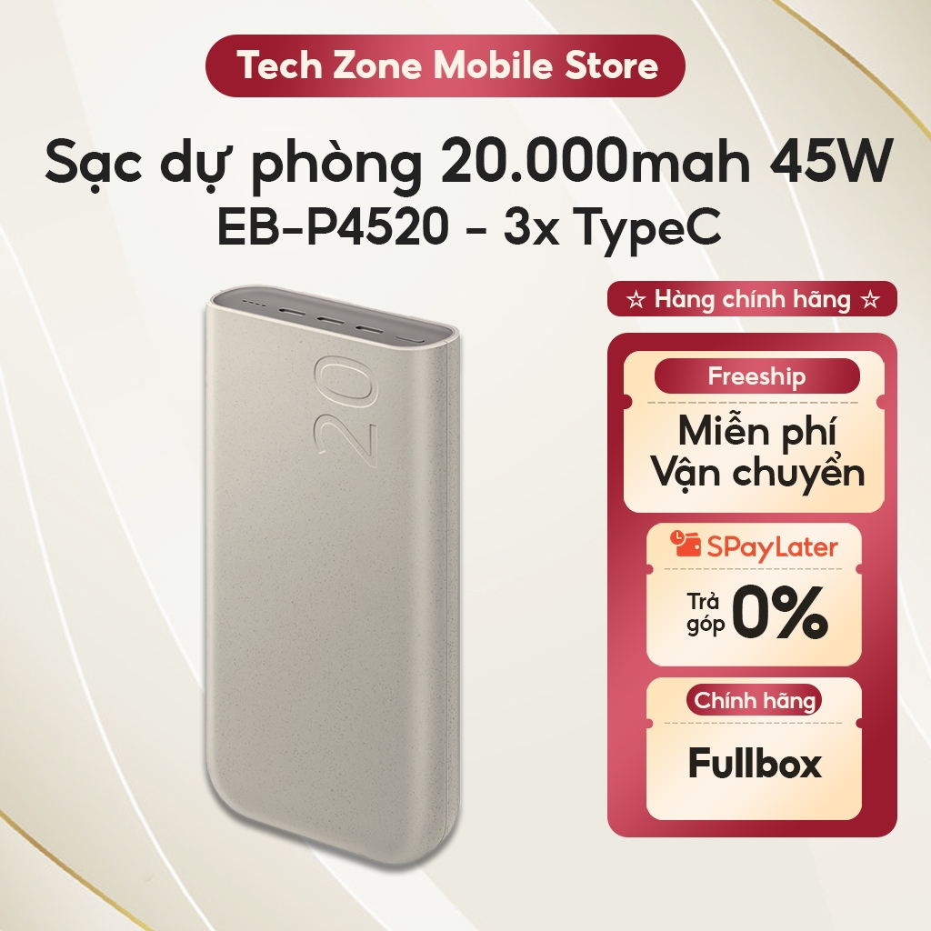 Sạc dự phòng Samsung EB-P4520 20000 mah 45W TypeC - Hàng chính hãng