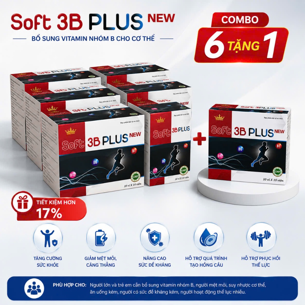COMBO 6 TĂNG 1 Soft 3B Plus New – Bổ sung Vitamin nhóm B, duy trì lối sống năng động  Soft 3B Plus N