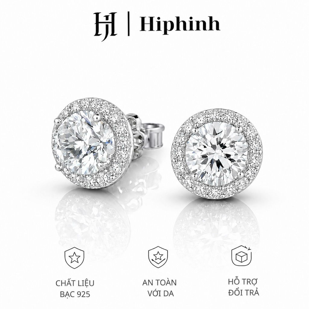 Khuyên tai nụ tròn nam nữ đính đá nhiều size Hiphinh jewelry HJ01