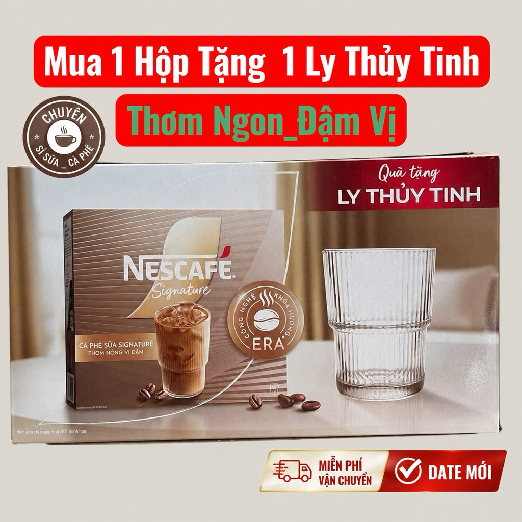 Nescafe Sữa Đá Cao Cấp Signature (10gói x 28gr + KM 1 Ly Thuỷ Tinh) DATE MỚI