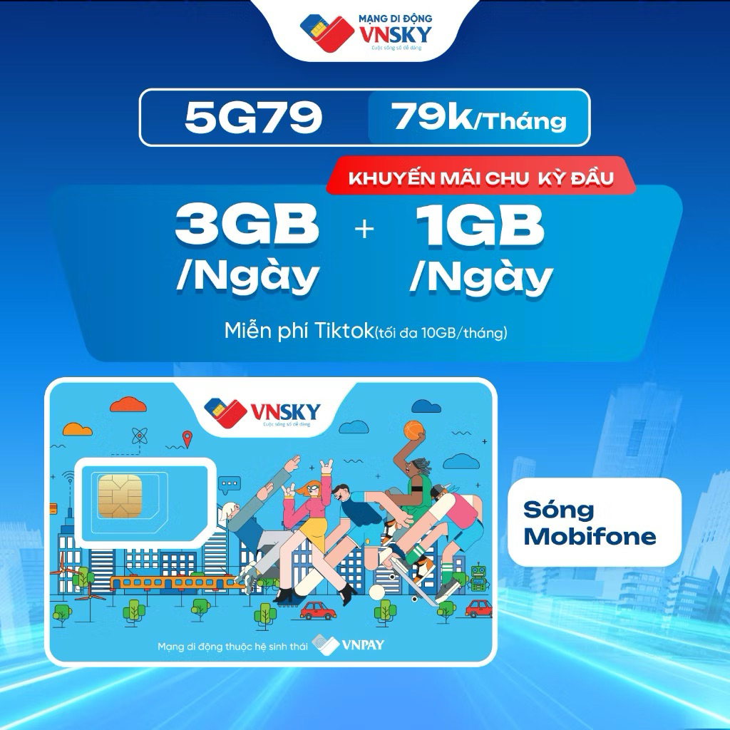 Mobi-5G79-Sim data 4G/5G VNSKY gói 5G79 (4GB/ngày) 120GB/ tháng sóng Mobifone + Tặng data tháng đầu 