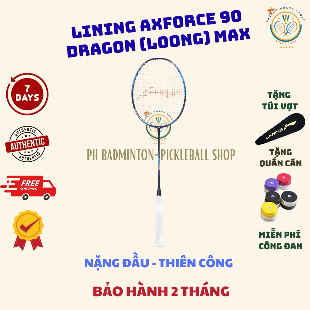 [HOẢ TỐC] Vợt Cầu Lông Lining Axforce 90 Loong Max (Blue Dragon Max) Chính Hãng - Tặng Combo 5 quấn 