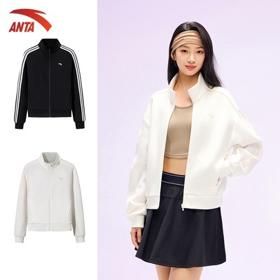 ANTA Nữ Retro Áo thể thao len Knitted Track Top Áo khoác thời trang nữ 1626A7706