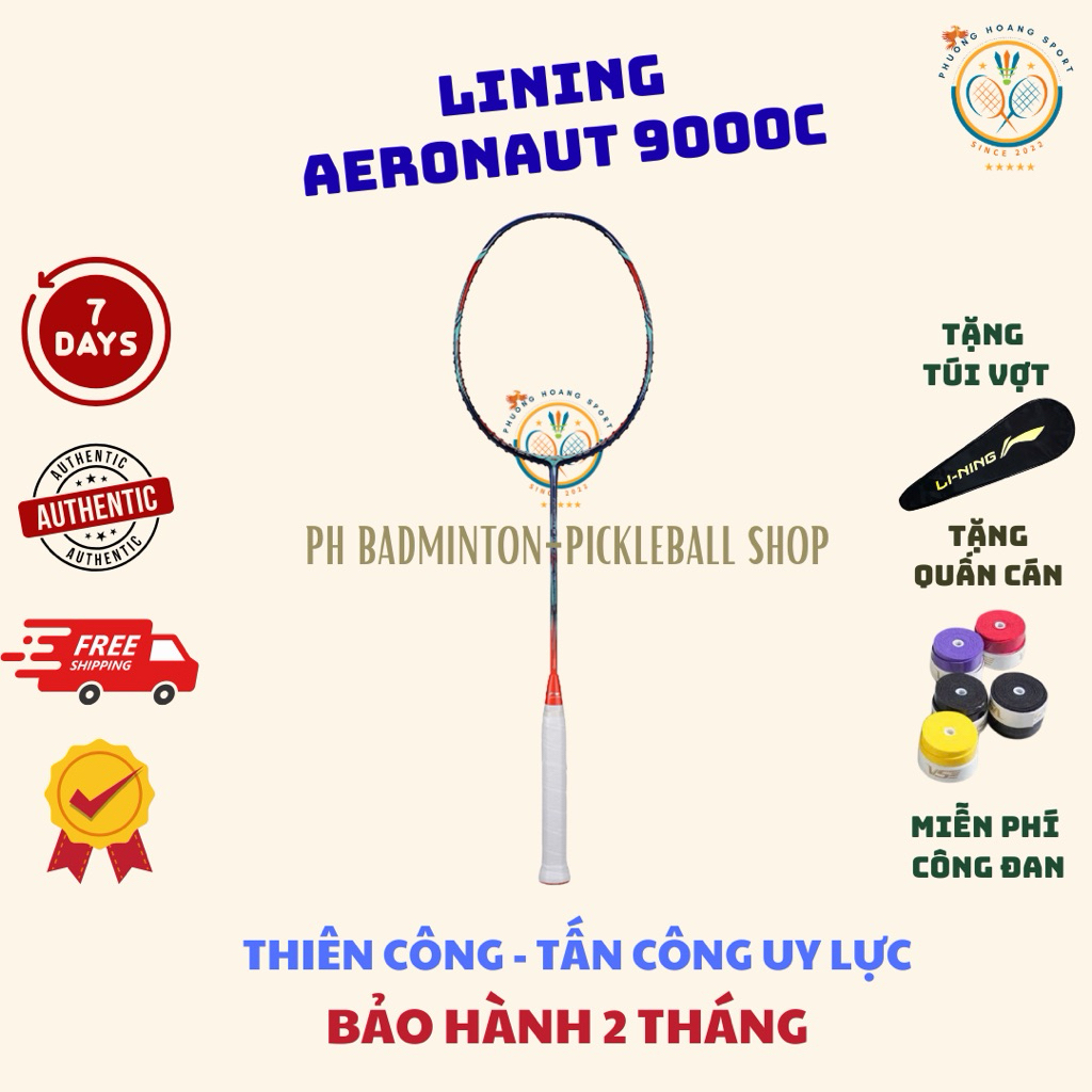 HOẢ TỐC [Đan cước-Tặng túi+Quấn] Vợt Cầu Lông Lining Aeronaut 9000C Chính Hãng, Bảo Hành 2 Tháng