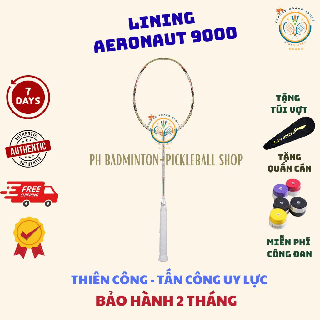 HOẢ TỐC [Đan cước+Tặng túi-Quấn] Vợt Cầu Lông Lining Aeronaut 9000 Chính Hãng, Bảo Hành 3 Tháng