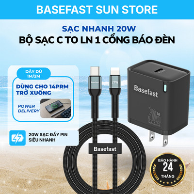 Bộ Sạc Nhanh 20W Basefast Củ PD20W Kèm Cáp Sạc Dù Cho 8Plus/Xs/11/12/13/14 Prm