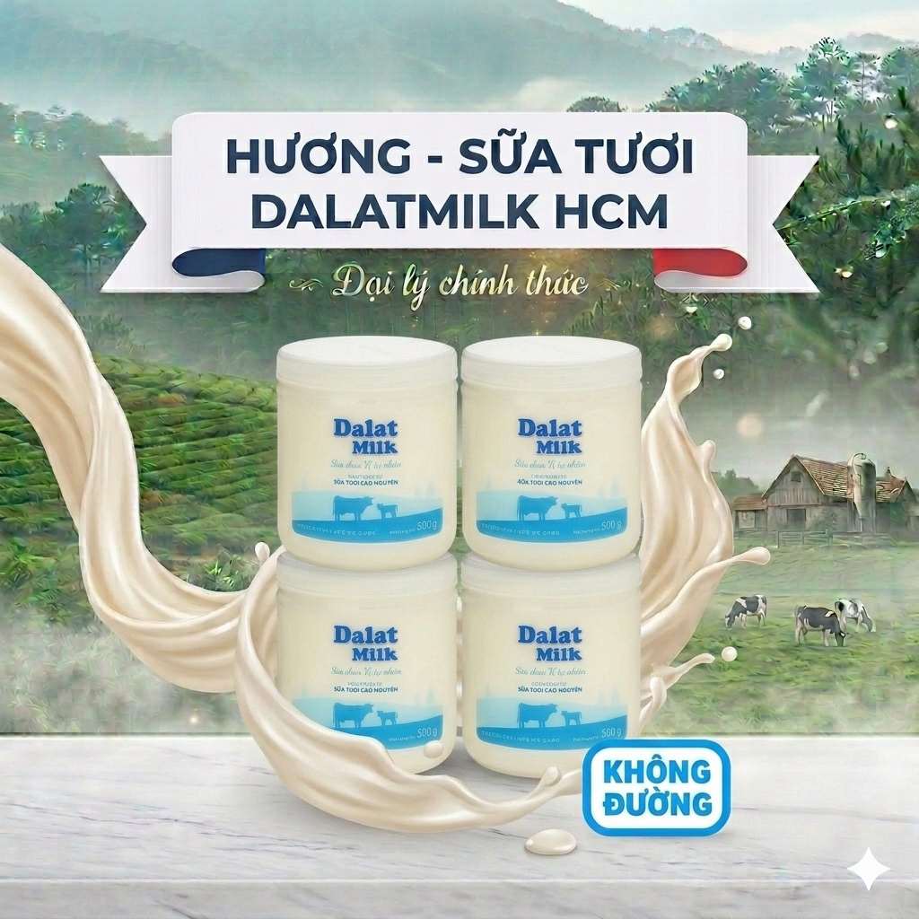 Set 4 hộp -Sữa Chua Ăn Dalat Milk Không Đường 500g-4 hộp