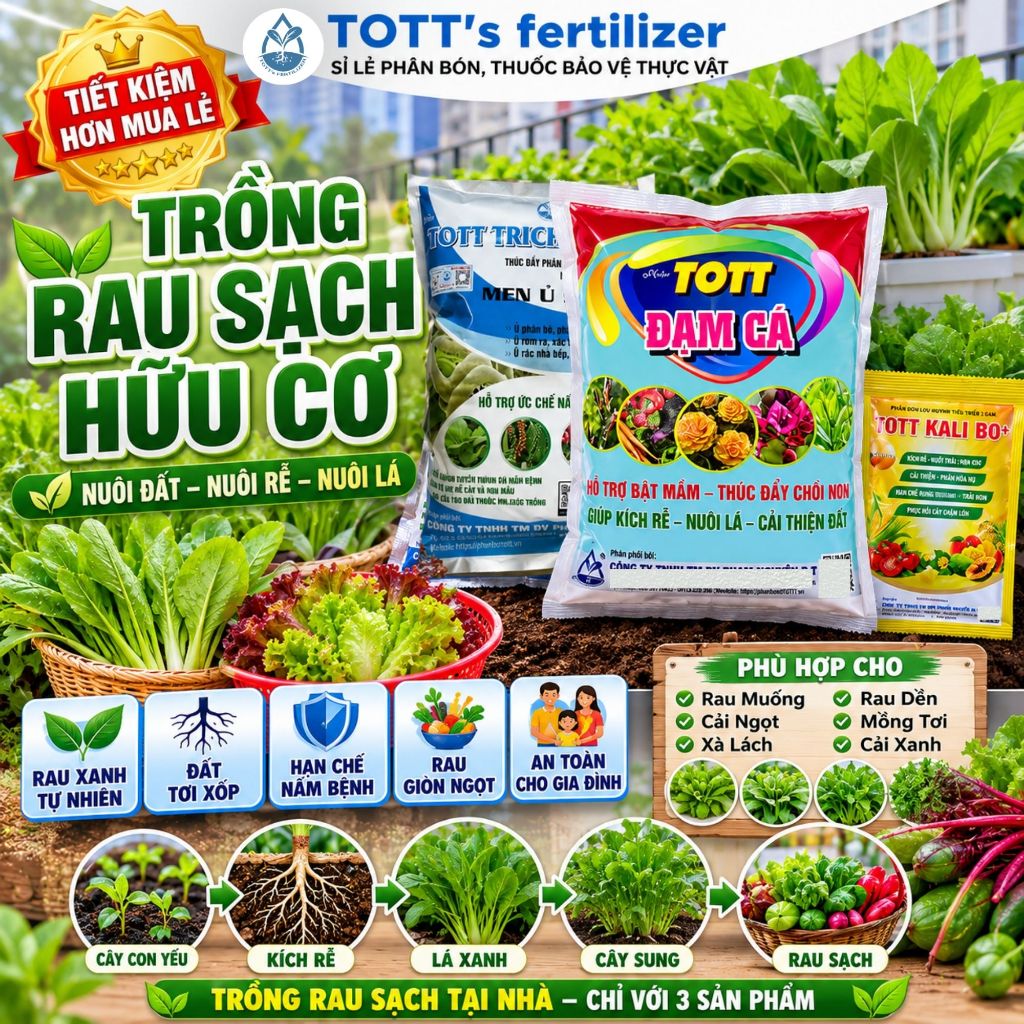 Trồng rau sạch hữu cơ, Rau Xanh Khỏe, Đất Tơi Xốp,Combo phân bón Trichoderma 1KG+ Đạm Cá 1KG + Kali 