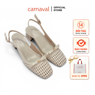 Giày Cao Gót Nữ Carnaval Slingback Đan Mây Đính Nơ, Gót Cao 4cm Thanh Lịch Tiểu Thư - VS213