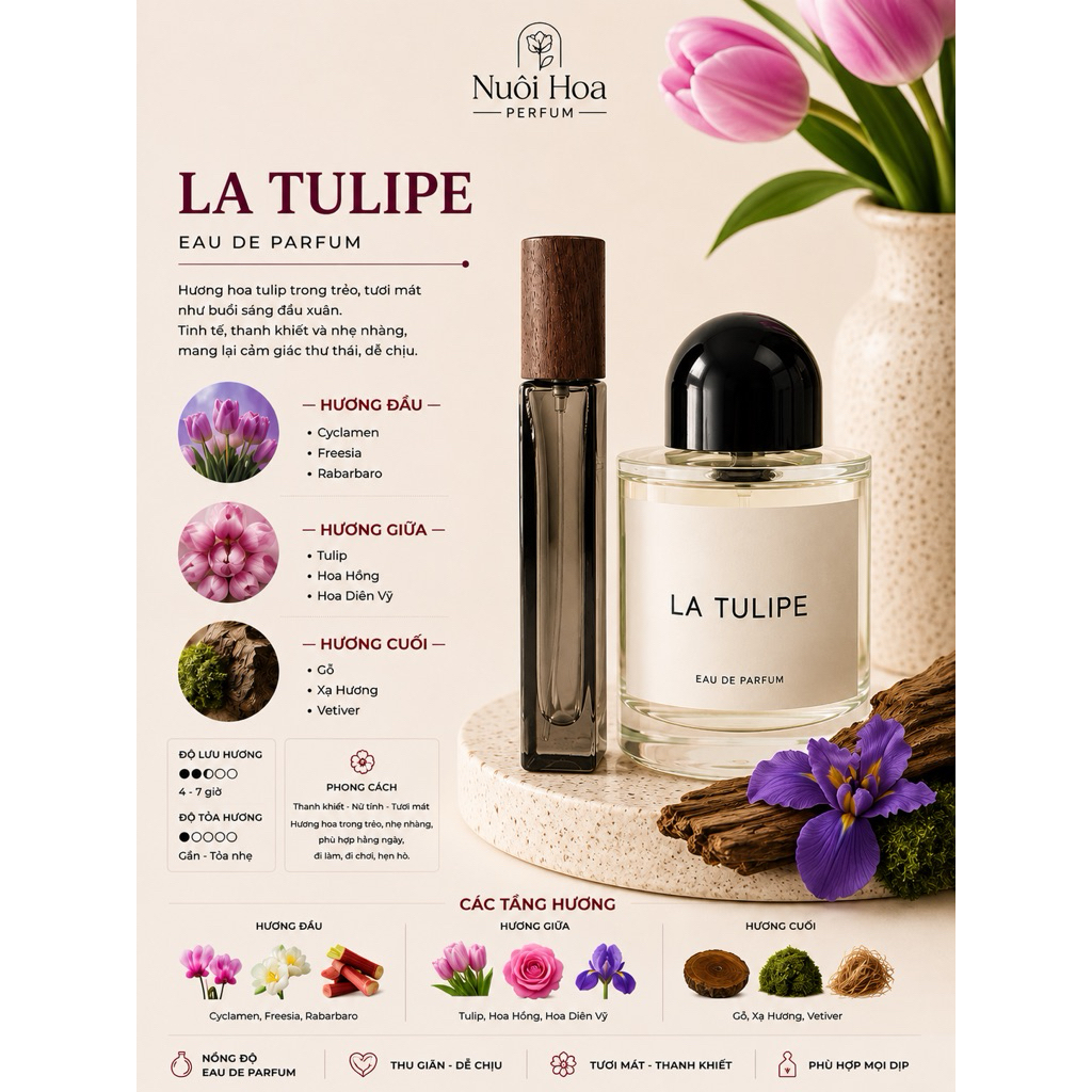 Nước Hoa mẫu thử hương hoa xanh mát- La tulipe