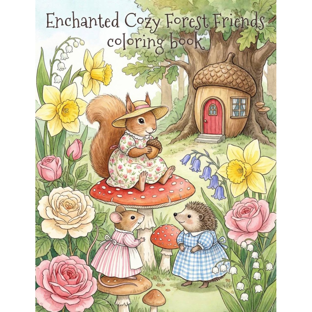 ENCHANTED COZY FOREST FRIENDS - Sổ tô màu đồ chơi giấy động vật trong khu rừng giấy 180gsm