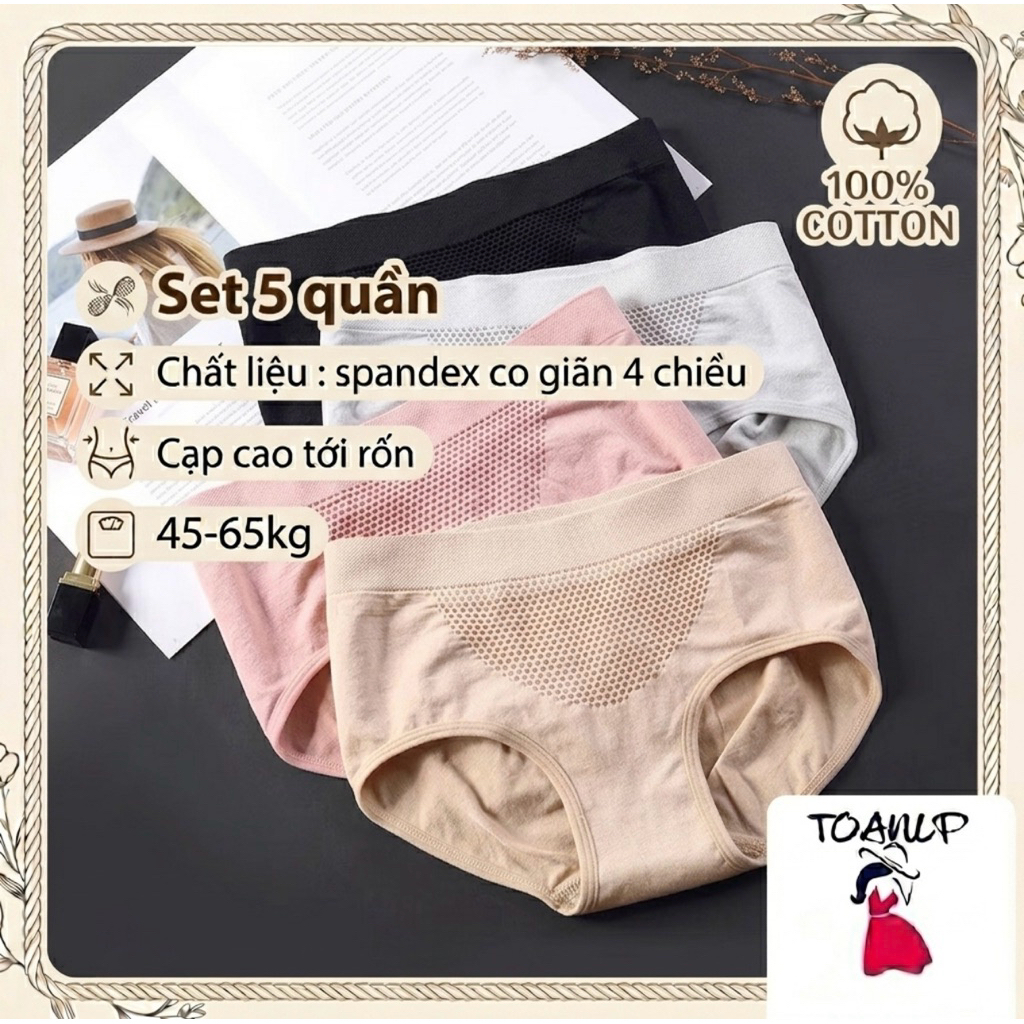 Set 5 Quần lót nữ, quần chip kháng khuẩn xuất Nhật (50-65kg )