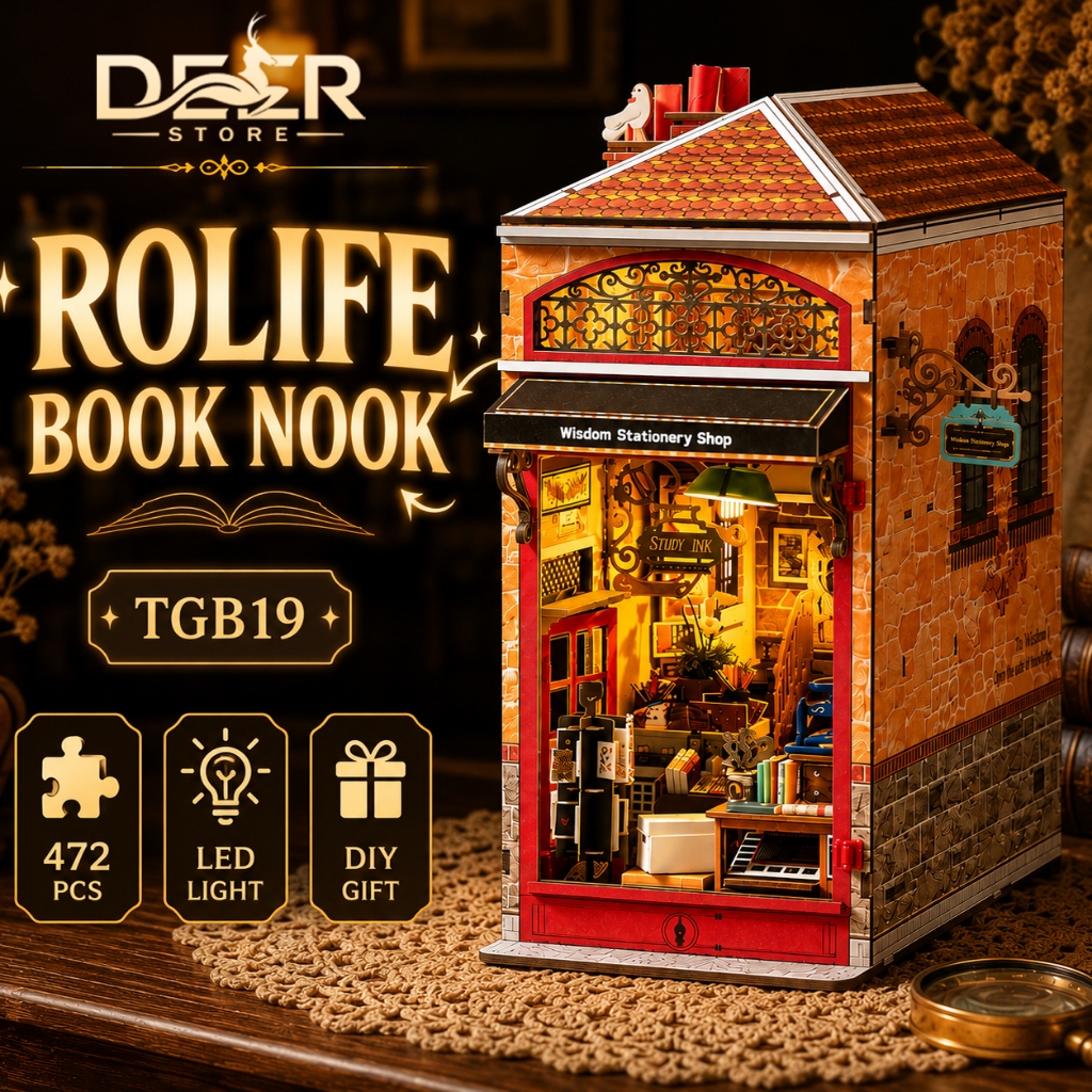 Book Nook Rolife Wisdom Stationery Shop TGB19 Có Đèn LED – Mô Hình Kệ Sách DIY Chính Hãng DEER STORE