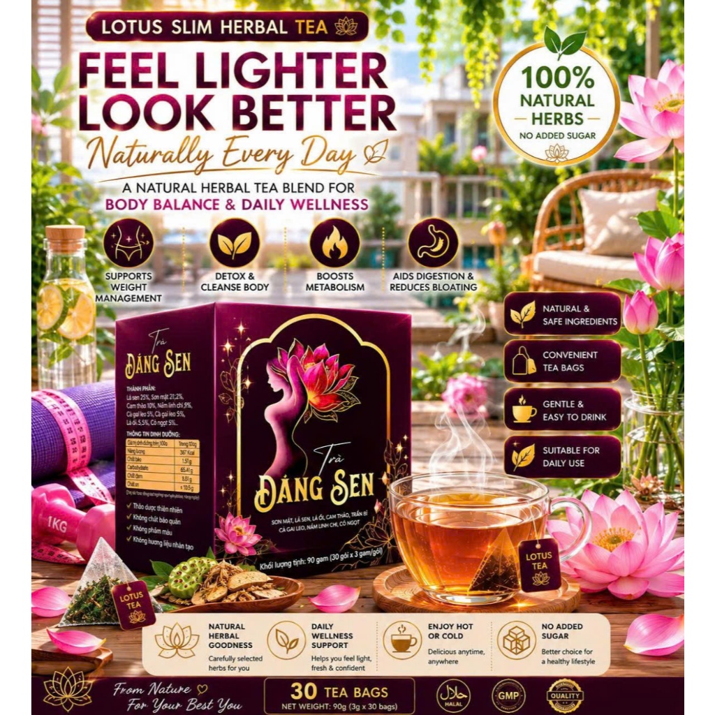 Vietnam Lotus Herbal Tea Box 30 Bags | Traditional Herb Tea Healthy Lifestyle