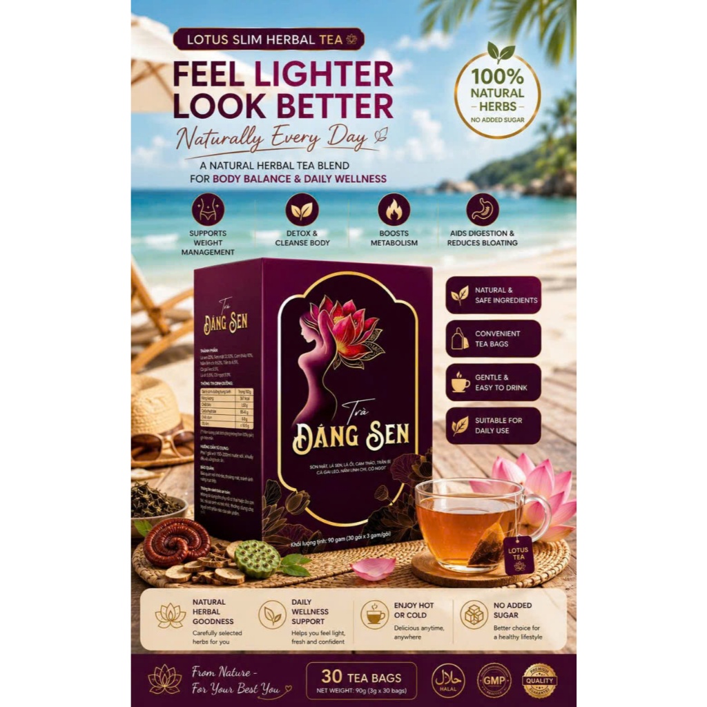 Vietnam Lotus Herbal Tea 30 Bags | Natural Wellness Detox Tea Slim Tea Bag Drink