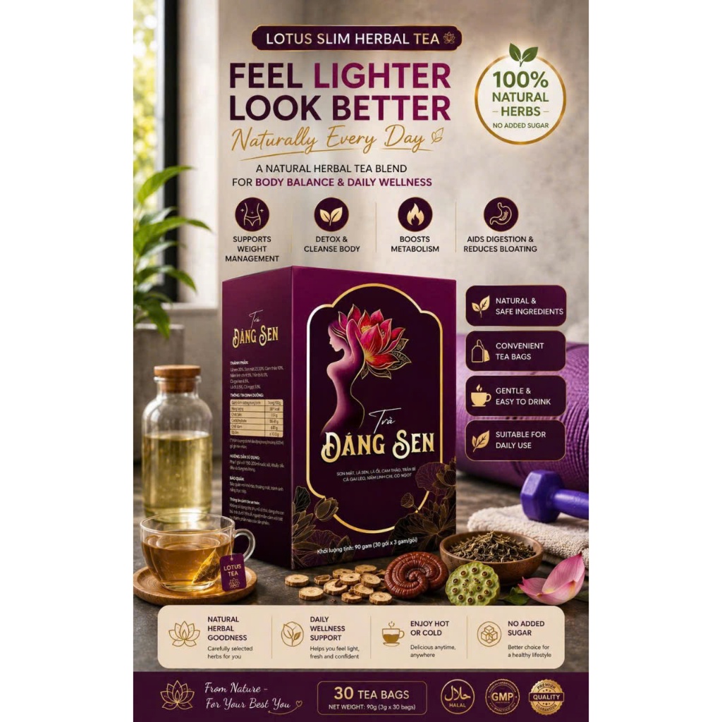 Premium Herbal Slim Tea 30 Tea Bags | Lotus Tea Natural Detox Tea Healthy Lifestyle
