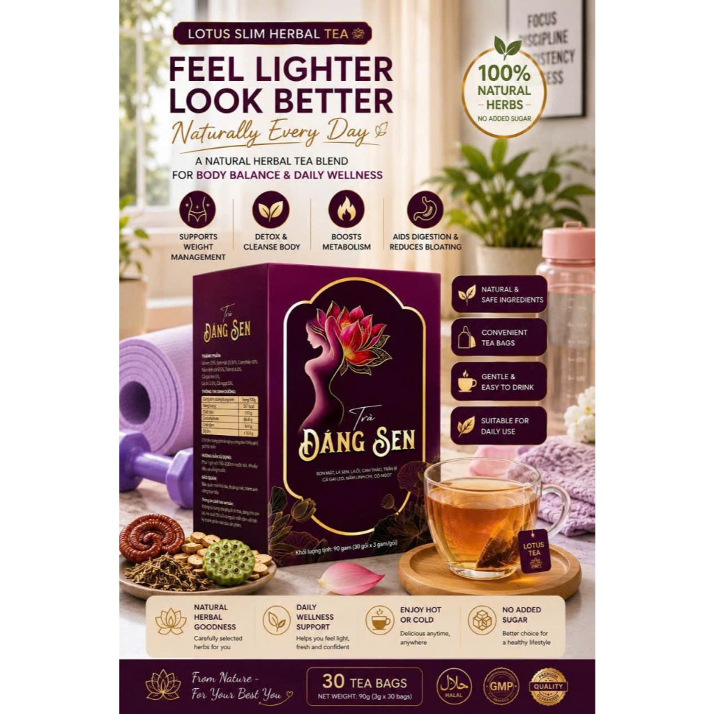 Lotus Herbal Tea 30 Bags | Natural Slim Tea Detox Tea Wellness Tea Healthy Drink