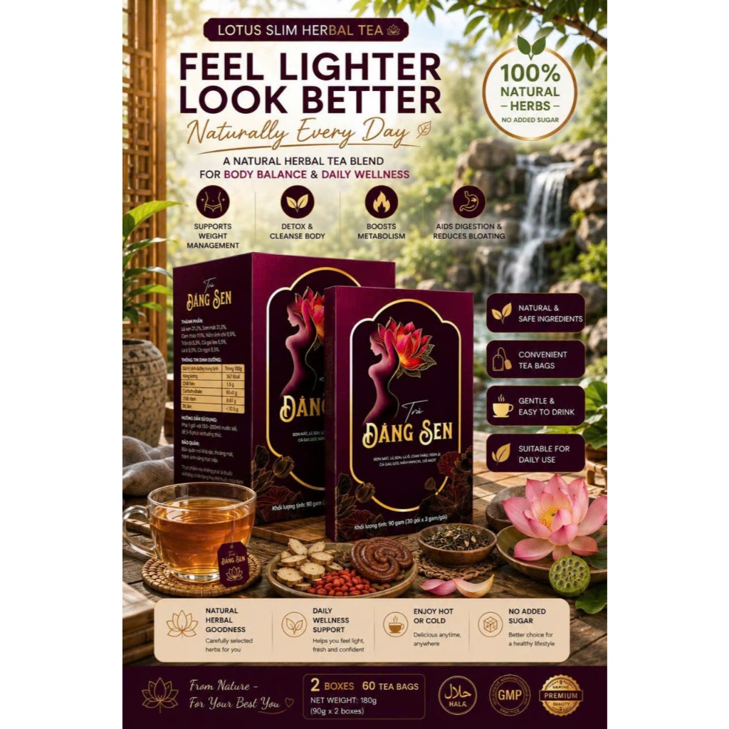 Twin Pack Lotus Herbal Wellness Tea | 60 Tea Bags Natural Plant Based Slim Tea