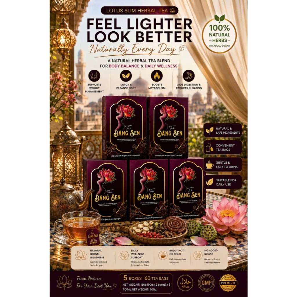 5 Boxes Vietnam Lotus Herbal Tea 150 Bags | Premium Natural Slim Tea Detox Tea Bag Drink
