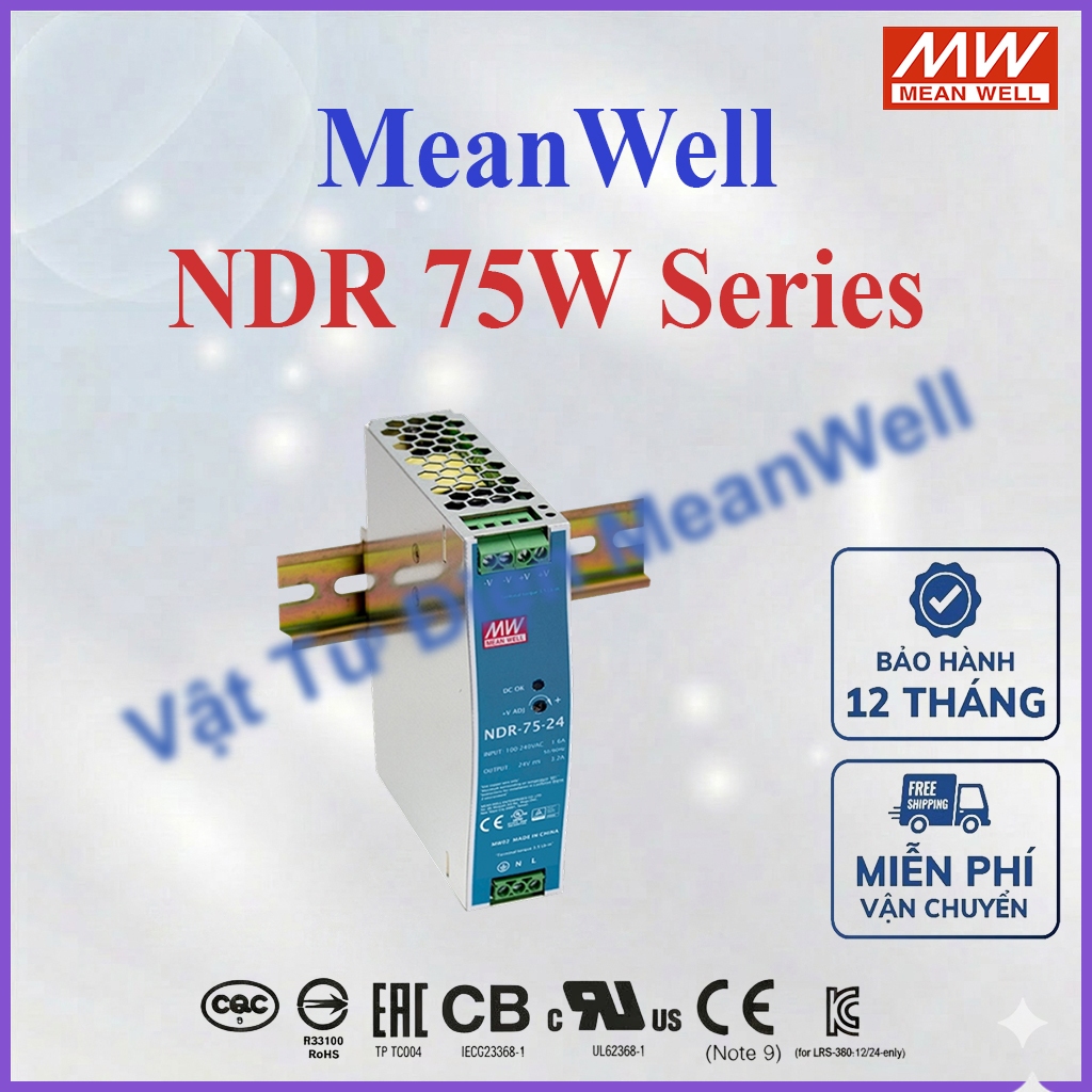 [CHÍNH HÃNG] Bộ nguồn MEANWELL 75W NDR-75-12, NDR-75-24, NDR-75-48, nguồn gắn thanh ray Din Rail